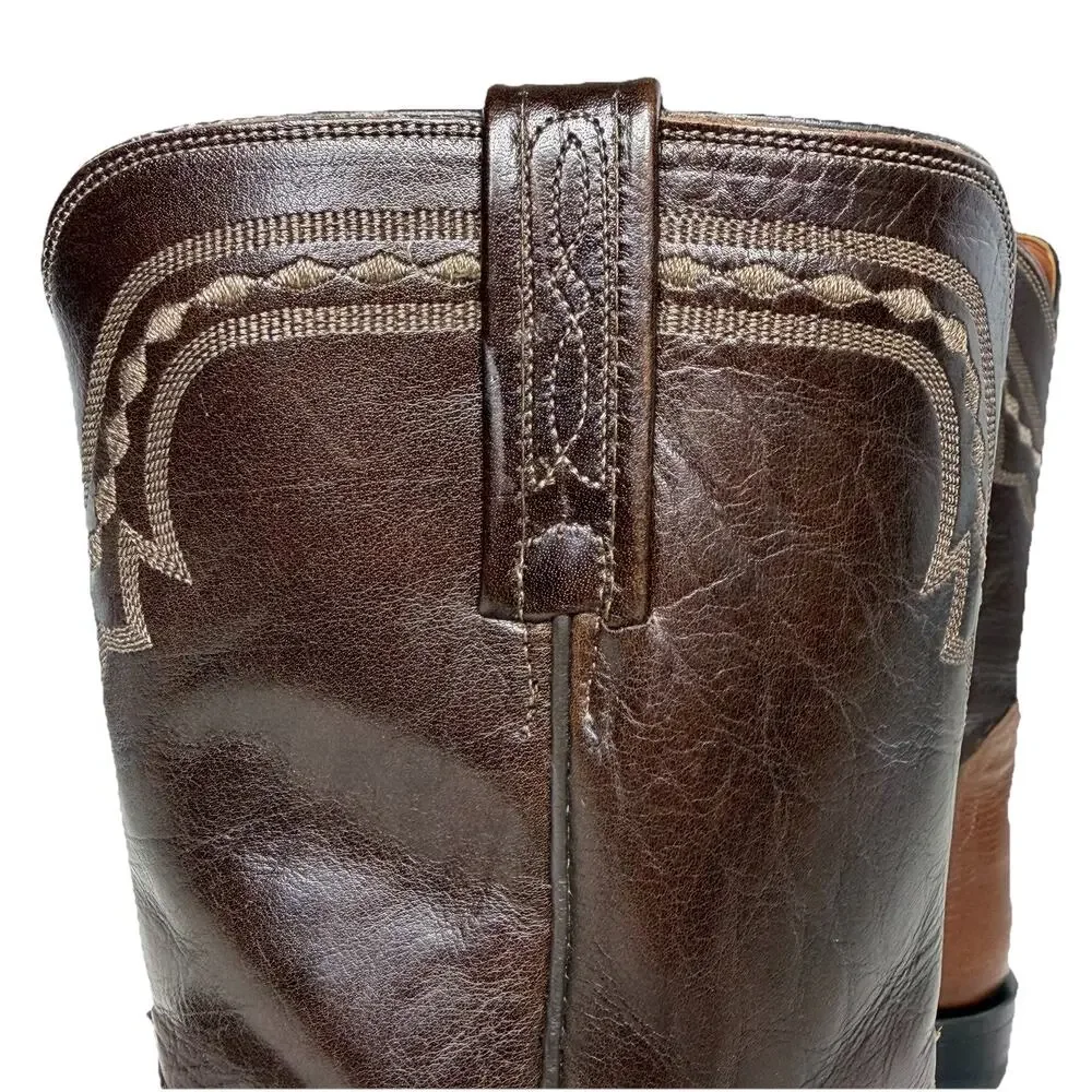Lucchese 2000 Boots Men 9 D Brown Exotic Smooth Ostrich Cowboy Roper USA EUC